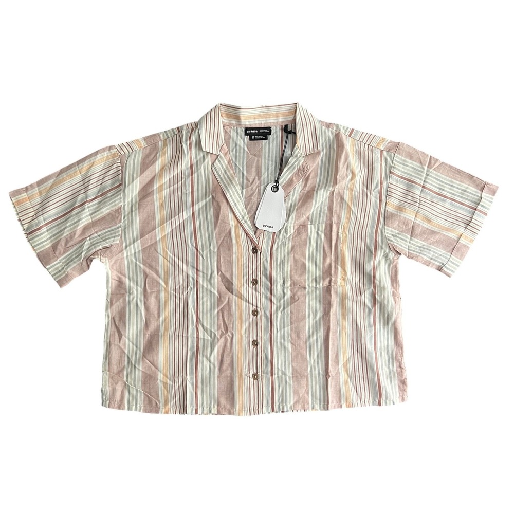 NWT Prana Iguala Top Women's Medium Clay Stripe Tencel Modal Button Up Shirt - Picture 1 of 10